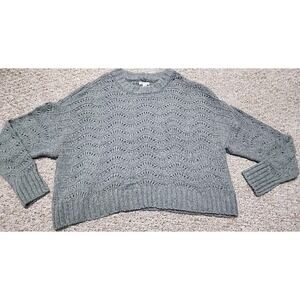 American Eagle Cropped Pointelle Knit Crew Neck Sweater Gray‎ size XL NWT